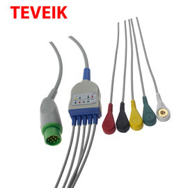Medis IEC Putaran 12 Pin Schiller 5 Kabel Pasien Ekg Timbal kompatibel TM910